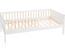 Kinderbed 80x160 cm met lattenbodem en uitvalbeveiliging wit/naturel dennenhout ML design