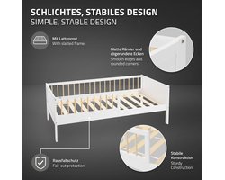 Kinderbed 80x160 cm met matras, lattenbodem en veiligheidskanten in wit/naturel ML design