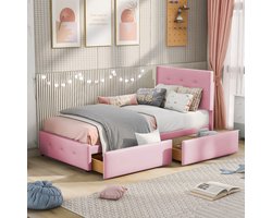 Kinderbed 90x200 cm Roze Met Opbergruimte, Lattenbodem, Laden