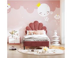 Kinderbed 90x200 – Tienerbed 90x200 – met Lattenbodem – Hoofdbord – Bloemvormig Hoofdbord – Tienerbed – Voor Meisjes – Fluweel – Rood