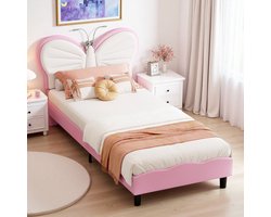 Kinderbed 90x200cm Elegant prinsessenbed Eenpersoonsbed voor jongens en meisjes Roze Zonder matras