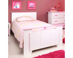 Kinderbed Biotiful 90x190 cm - roze/wit - Parisot - Eenpersoons bedkader - Wit - MDF; Spaanplaat Eenpersoons Normaal bed