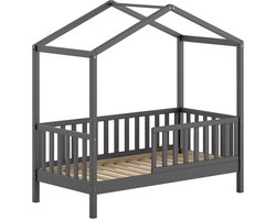 Kinderbed Dallas - 70x140 cm - antraciet/massief grenen - Vipack - Huisbed - Antraciet - Hout Eenpersoons Normaal bed