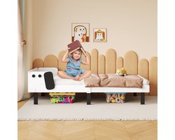 Kinderbed Eenpersoonsbed 90x200 cm in de vorm van puppy's van Massief Hout - Veilig en comfortabel, ideaal voor jongens en meisjes van 3-8 jaar, Wit (Zonder Matras)