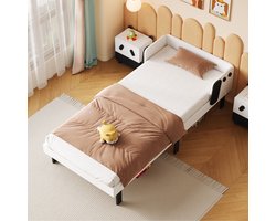 Kinderbed Eenpersoonsbed 90x200 cm van Massief Hout - Veilig en comfortabel, ideaal voor jongens en meisjes van 3-8 jaar, Wit (Zonder Matras)