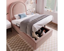 Kinderbed, Eenpersoonsbed Met Cosmisch Patroon, 90 x 200 cm, Roze, PU Voor Jongens & Meisjes (Zonder Matras)