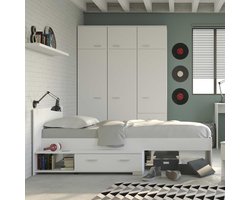 Kinderbed Galaxy met lade - wit - Parisot - Eenpersoons bedkader - Wit - Spaanplaat Eenpersoons Normaal bed