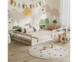 Kinderbed Grondbed - Vloerbed Montessori - Zelfstandig Slapen - Geïntegreerde Valbescherming - 205 x 95 cm - Grijs