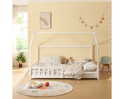Kinderbed Hesel huisbed met uitvalbeveiliging 120x200 cm wit [en.casa]