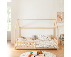 Kinderbed Hesel huisbed met uitvalbeveiliging 140x200 cm houtkleurig [en.casa]
