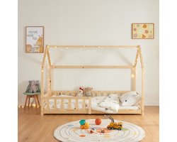 Kinderbed Hesel huisbed met uitvalbeveiliging 90x200 cm houtkleurig [en.casa]