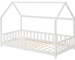 Kinderbed Hesel huisbed met uitvalbeveiliging 90x200 cm wit [en.casa]