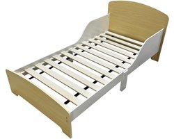 Kinderbed Houtlook Wit met Uitvalscherm & Bodem – Peuterbed 140x70 cm, Totaal 142,4x77x60 cm (Zonder Matras)