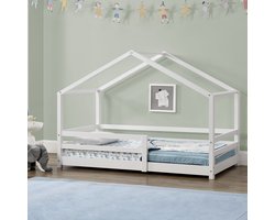 Kinderbed huisbed met uitvalbeveiliging 90x200 wit