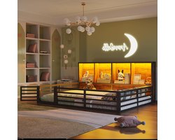 Kinderbed Huisbed - Vloerbed Speelbed - Veilig Slapen - Met Valbescherming - 140x200 cm - Zwart