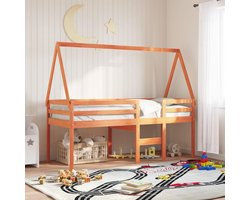 Kinderbed Huisvormig 209x95,5x88 cm Massief Grenen Wasbruin