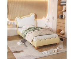 Kinderbed in Berenvorm voor Peuters en Kinderen - Gestoffeerd Jeugdbed met Houten Lattenbodem en Veilig Ontwerp - 90 x 200 cm