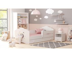 Kinderbed - Jongensbed Meisjesbed - Veilige Slaapplek - Met Lade Opslag - 160x80 cm - Wit