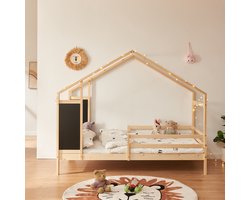 Kinderbed Lorenskog houten huisbed met valbescherming 200x90 cm naturel [en.casa]