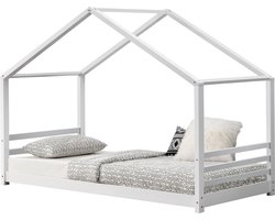 Kinderbed met bedbodem grenen huisbed 90x200 cm wit