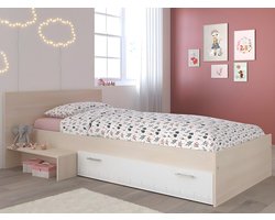 Kinderbed Noaahome “IPLIA Dream” – Eenpersoonsbed met Opberglade – 90x190 cm – Wit & Eikenkleur – Houten Kinderbed met Lade – Modern Scandinavisch Design – Duurzaam & Stevig – Ideaal voor Kinder- en Tienerkamer