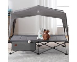 Kinderbed Opvouwbaar - Reisbed Kind - Comfortabel Slapen - Met Afneembaar Dak - 131 cm Lengte - Grijs