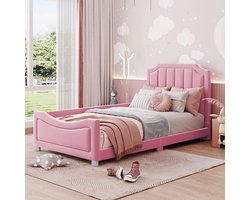 Kinderbed Polsterbed - 90x200 cm - Slaapbank - Multifunctioneel zacht bed - Ouder-kindbed roze