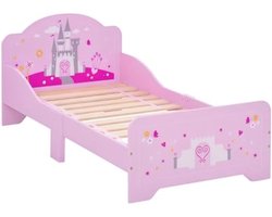 Kinderbed Prinses Kasteel Design - Roze Meisjesbed met Lattenbodem - MDF Multiplex Constructie - Veilig Peuterbed met Zijbescherming