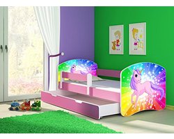 Kinderbed set 180 x 80 cm met matras, lattenbodem en lade - inclusief verstelbare valbescherming en randbescherming