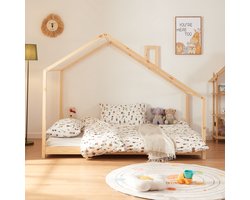 Kinderbed Siuntio huisbed met bedbodem 140x200 cm naturel [en.casa]
