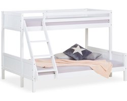 Kinderbed stapelbed 2 kinderen 90x200 en 140x200 hoogslaper wit bedframe
