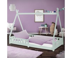 Kinderbed Tipi 90x200 cm mint gemaakt van grenenhout met uitvalbeveiliging en lattenbodem Houten bed ML design