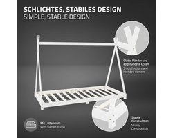 Kinderbed Tipi 90x200 cm wit gemaakt van grenenhout incl. matras H-10cm houten bed met lattenbodem ML design