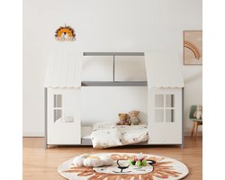 Kinderbed Tostedt huisbed grenen grijs en wit 90x200 cm [en.casa]