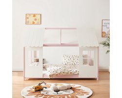 Kinderbed Tostedt huisbed grenen roze en wit 120x200 cm [en.casa]