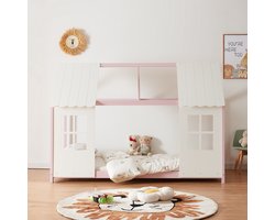Kinderbed Tostedt huisbed grenen roze en wit 90x200 cm [en.casa]