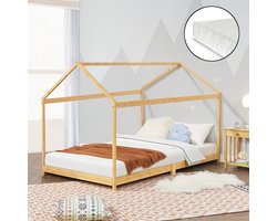 Kinderbed Vindafjord huisbed met matras bamboe 90x200 cm