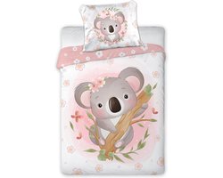 Kinderbeddengoed, 100 x 135 cm, 100% katoen, zacht en kleurrijk, babybeddengoedset, perfect voor meisjes en jongens, hoogwaardig en onderhoudsvriendelijk kinderbeddengoed met ritssluiting, koala 015