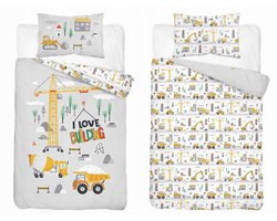 Kinderbeddengoed 90x120 Bouw Lichtgrijs Katoen met Ritssluiting