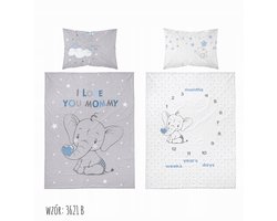 Kinderbeddengoed 90x120 cm - Olifant Blauw Grijs Katoen