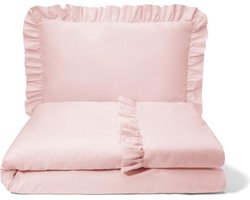 Kinderbeddengoed, katoen, 2-delige set babybeddengoed, beddengoedset voor kinderen, beddengoed met ruches en ritssluiting, dekbedovertrek 100 x 135 cm, kussensloop 60 x 40 cm, poederroze licht