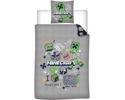 Kinderbeddengoed Minecraft Doodle 140x200 cm + Sloop 63x63 cm 100% Polyester Omkeerbaar | Creeper Gone Minin'
