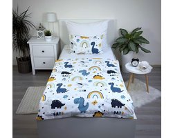 Kinderbeddengoed, peuterbeddengoed, babybed, complete set, dekbedovertrek 100 x 135 cm en kussensloop 40 x 60 cm, van katoen, Öko-Tex-standaard, voor jongens en meisjes (dinosaurus dinosaurus)