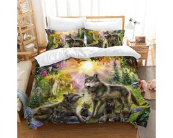 Kinderbeddengoed Set - Dekbedovertrek Kussensloop - Slaapkamer Decoreren - 3D Wolf Print - 200 x 200 cm - Multicolor