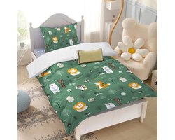 Kinderbeddengoed set - Dierenprint beddengoed - Slaapkamer decoratie - Zachte microvezel - 100x135 cm - Groen