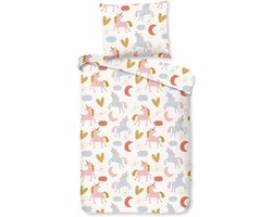 Kinderbeddengoed Set Meisjes Eenhoorn Roze Katoen 100x135 cm met Ritssluiting