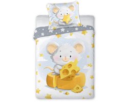 Kinderbeddengoedset met muis- en kaasprint 135 x 100 cm