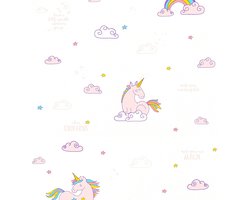 Kinderbehang Profhome 361581-GU papier behang licht gestructureerd met kinder patroon mat roze wit violet geel 5,33 m2