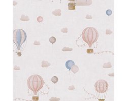 Kinderbehang Profhome 770771-GU vliesbehang glad met wolken mat crème beige blauw roze 5,33 m2