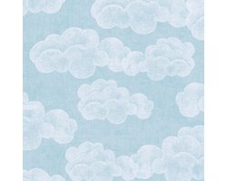 Kinderbehang Profhome 771431-GU vliesbehang glad met wolken mat blauw wit 5,33 m2
